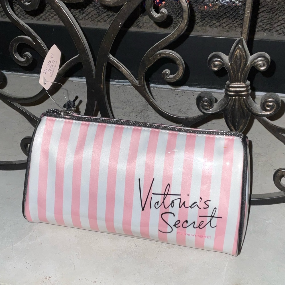 Victoria’s Secret Classic Pink White striped cosmetic bag NWT